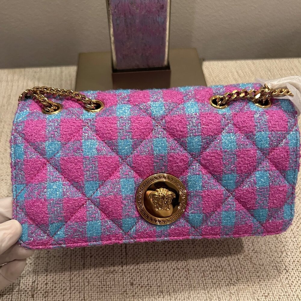 Versace La Medusa Quilted Tweed & Leather Logo Bag - Picture 4 of 13